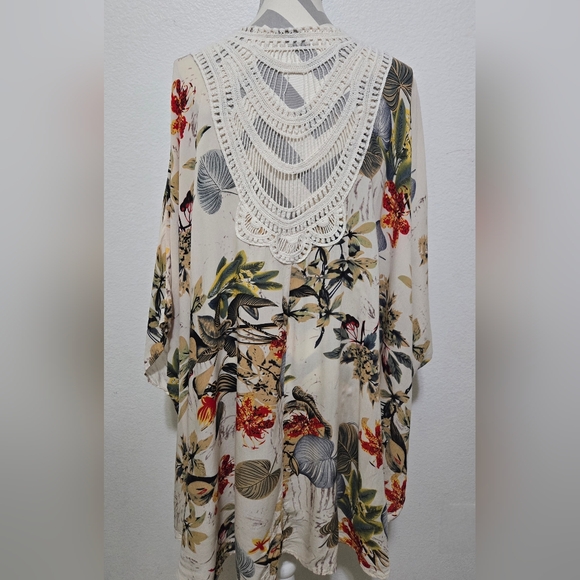 Rachel Zoe Tropical Print Crochet Lace Kimono Swim Coverup - Picture 8 of 10